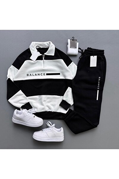 Baycombine35 Unisex Black Five Piece Mock Neck Balance Printed Tracksuit Set