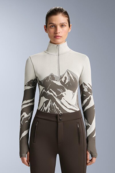 Oysho Seamless base layer thermal T-shirt with half zip and print