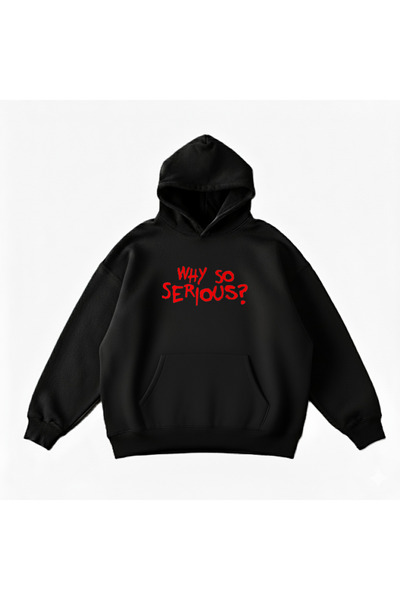Maki Home Makiteks Black Cotton Unisex Pocketed Hooded Relaxed Fit Why so Serious Printed Sweatshirt