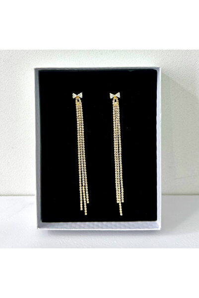 velve Μακριά σκουλαρίκια Tyza, με φιόγκο και ημιπολύτιμες πέτρες, σε κομψό κουτί, Χρυσό