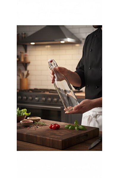 Store Korken 1 Lt Cam Şişe Su Yağlık Sirkelik Sürahi Suluk