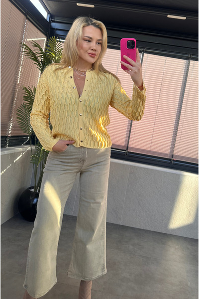 MİR STORE سترة صوفية صفراء اللون