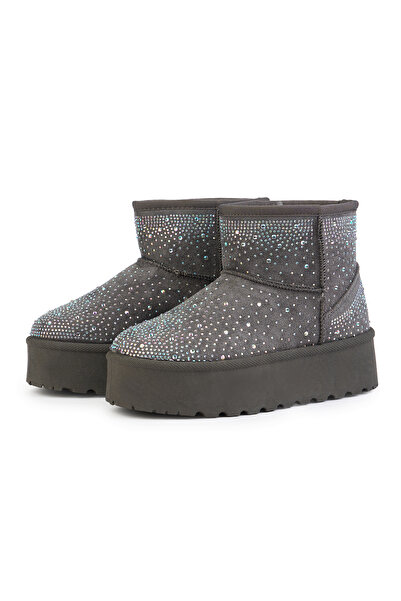 MODINI Crystal Diamond Fur Boots, Grey