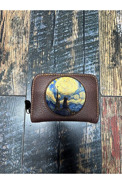 Street Bag Van Gogh Themed Landscape Watching Cat Pattern Wallet with Card Holder and Coin Compartment