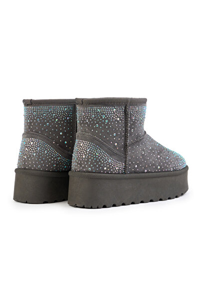MODINI Crystal Diamond Fur Boots, Grey