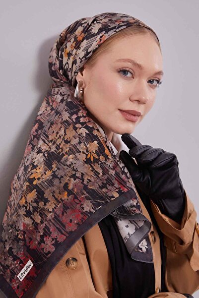 Levidor وشاح حريري بنمط تجريدي منقوش بالزهور المدخنة