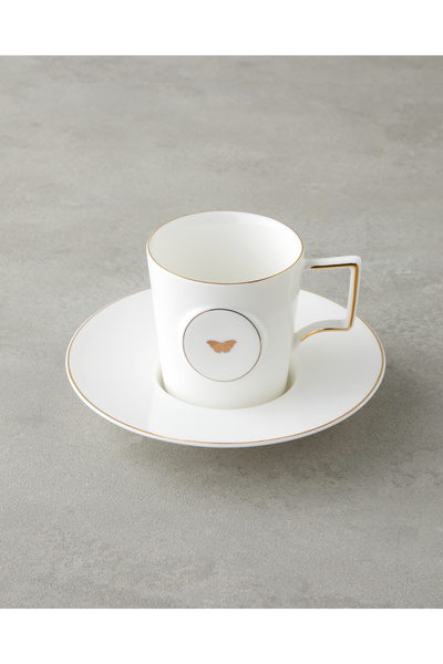 English Home Charmed Glow Porcelain 4 Piece Double Coffee Cup Set for 2 People 155 ml White-Gold