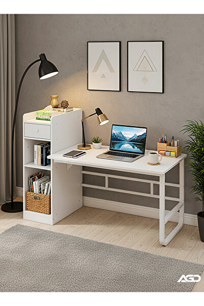 AGD Computer desk with interchangeable storage shelves on both sides, suitable for studying, writing, and gaming.