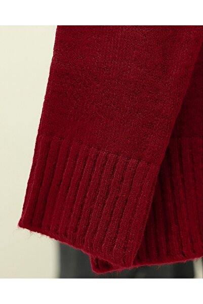 Modamorfo Crew Neck Skirt Corded Fabric Loose Knitwear Sweater -Red