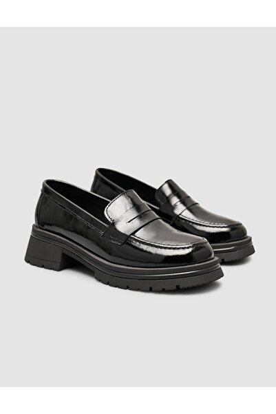 Cabani Genuine Patent Leather Black Women's Loafer Shoes