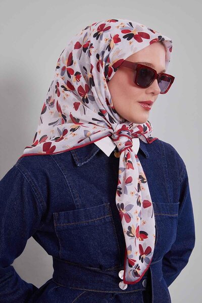 Levidor Red Flower Pattern Soft Scarf