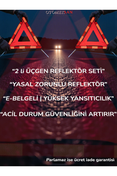 OTOMEKSAN E-Belgeli Profesyonel Kutulu 2’li Üçgen Reflektör Seti – Her Araçta Zorunlu!