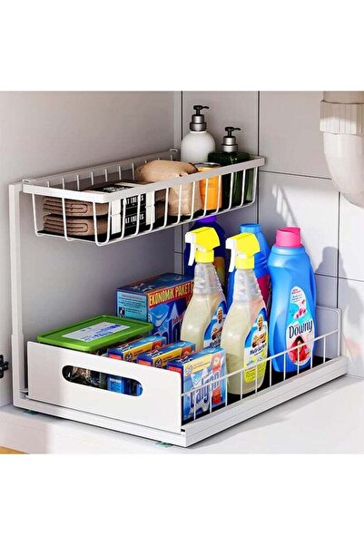 fulina Kitchen Storage Hanging Cabinet,2 Tier Pull-Out Storage,Organizer for Drawer Storage, White 2Pcs Set