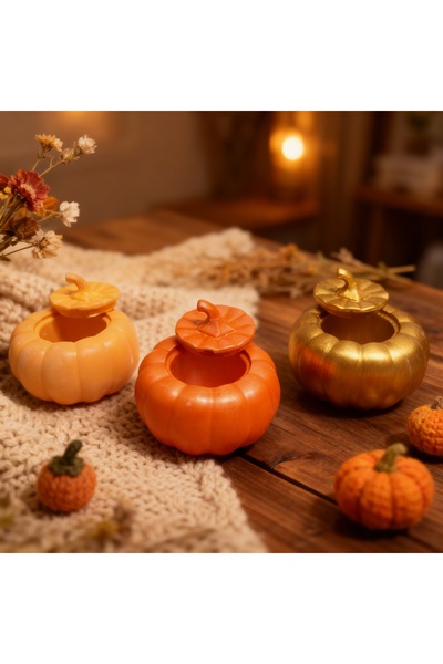 Axnur Dekoratif Taş Tozu 3'lü Kapaklı Bal Kabağı Seti Biblo Süs