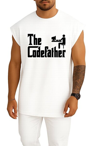 Bahriyeli Collection Oversized the Codefather - Computer Programmer Chest Printed Tank Top