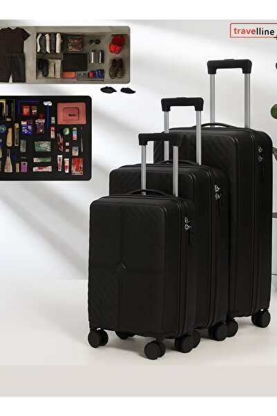 TRAVEL LİNE 3-Piece Hardside Polypropylene Luggage Set with 8 Spinner Wheels and TSA Lock