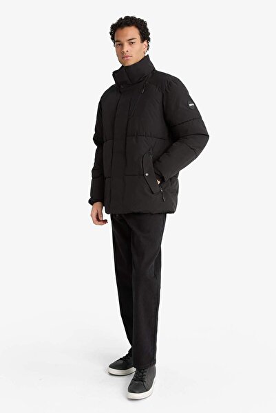 DeFacto Water Repellent Regular Fit D Mock Neck Coat with Inside Pockets Zippered Pockets F5711Ax25Wn