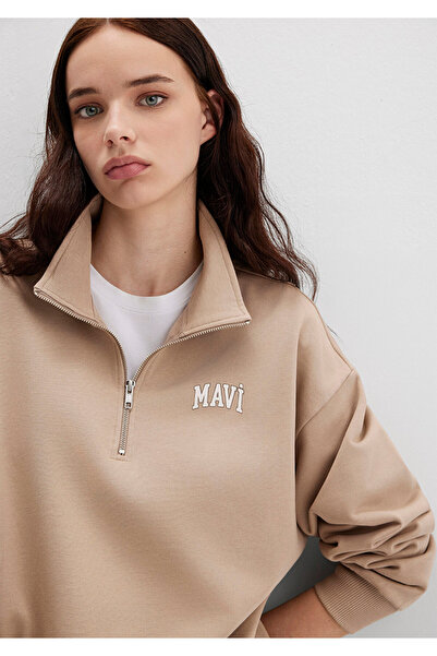 Mavi Logo Printed Beige Sweatshirt 1S10179-70344