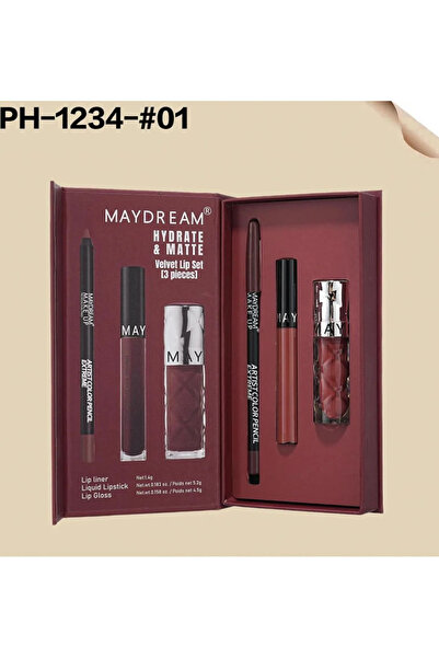 MAYDREAM طقم روج ثابت + جلوس شفايف +محدد شفايف PH-1243