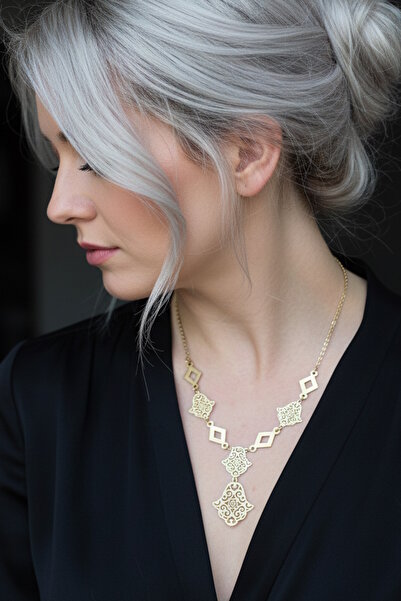CAŞ DEKORASYON Gold Color Fatma Ana Eli Steel Necklace