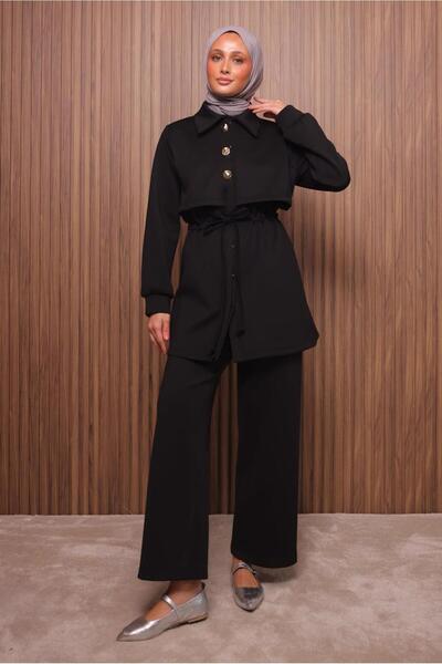 TRENDTESETTÜR Women's Black Pants and Scuba Knitted Suit t 5235