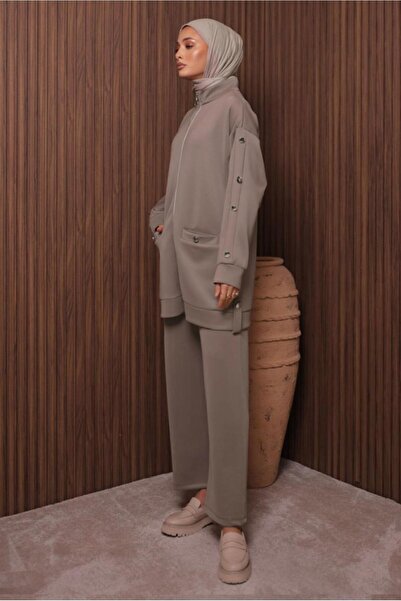 TRENDTESETTÜR Women's Brown (Soil) Pants with Scuba Knitted Suit t 2335