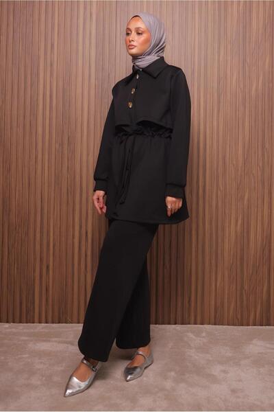 TRENDTESETTÜR Women's Black Pants and Scuba Knitted Suit t 5235