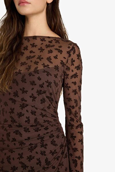 DeFacto Μίνι φόρεμα με μακρυμάνικο τούλι με λεπτομέρεια από δαντέλα G5958AX25WN