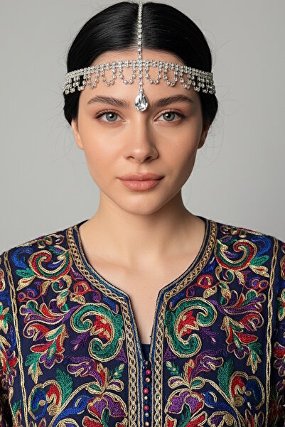 CAŞ DEKORASYON إكسسوار حناء فضي اللون مرصع بالأحجار