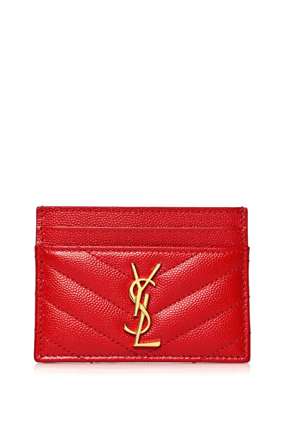 Yves Saint Laurent (YSL) Red Chevron Quilted Leather Card Holder