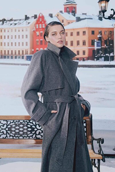 DeFacto Afra X Belted Pocketed Long Cashmere Coat F2790Ax25Wn