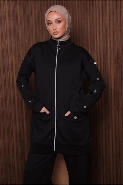 TRENDTESETTÜR Women's Black Pants and Scuba Knitted Suit t 2335