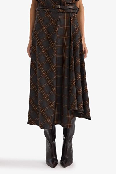 DeFacto Pencil Checkered Regular Waist Midi Skirt G6127Ax25Wn