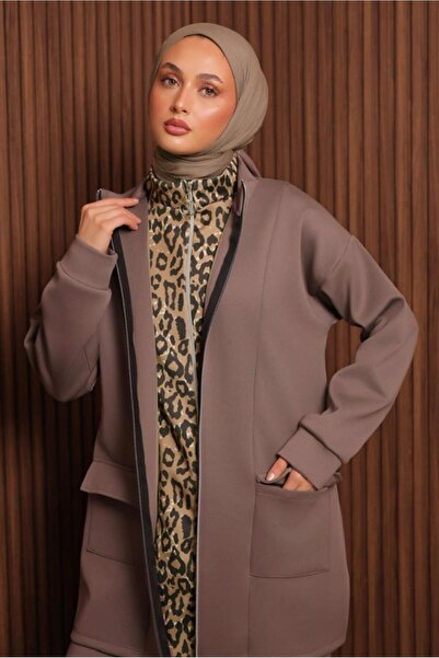 TRENDTESETTÜR Women's Brown (Biscuit) Pants and Scuba Knitted Suit t 8335