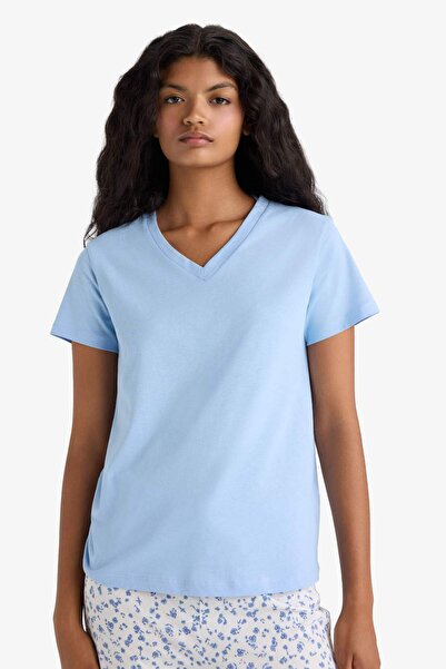 DeFacto Pajama Set Regular Fit Short Sleeve Top Patterned Long Bottom-Fall in Love F7544Ax25Au