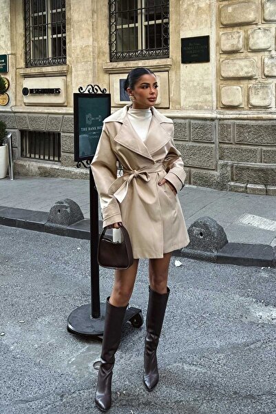 TANISA Talil Belt Detail Short Trench Coat Tns-3314