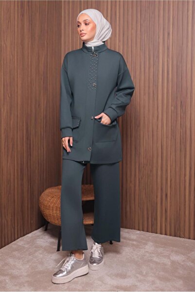 TRENDTESETTÜR Women's Gray (Anthracite) Pants and Scuba Knitted Suit t 4335