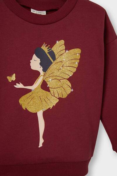 DeFacto Fetă Bebeluş guler rotund cu imprimeu Hanorac cu blană moale în interior tricou F0500A525WN