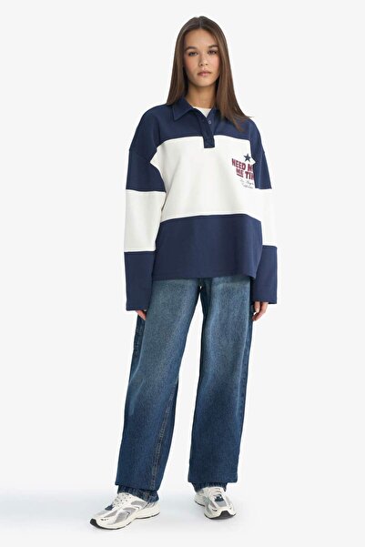 DeFacto Coool Regular Fit Поло з коміром Світшот з принтом на спині G3885AX25WN