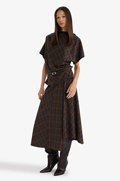 DeFacto Pencil Checkered Regular Waist Midi Skirt G6127Ax25Wn