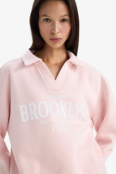 DeFacto Φούτερ Relax Fit Polo Neck με τύπωμα Χοντρό φούτερ G6412AX25WN