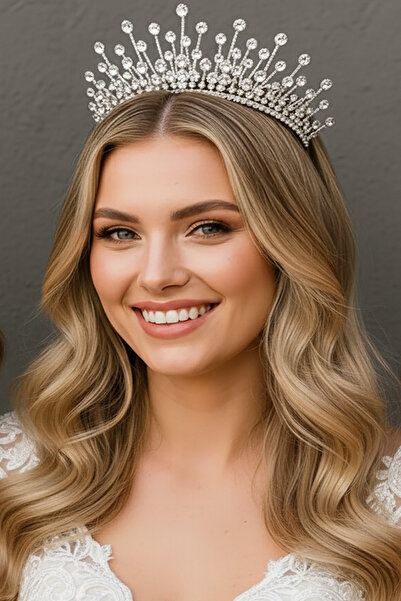 CAŞ DEKORASYON Coroană de mireasă cu mărgele de cristal de culoare argintie C...