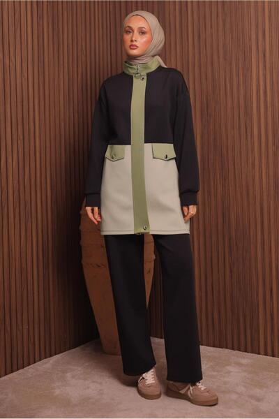 TRENDTESETTÜR Women's Black Pants and Scuba Knitted Suit t 3435