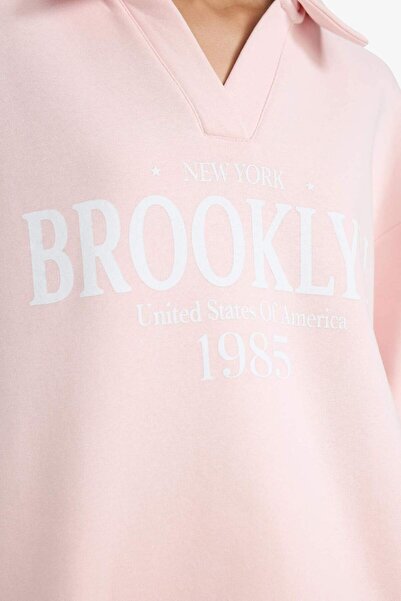 DeFacto Φούτερ Relax Fit Polo Neck με τύπωμα Χοντρό φούτερ G6412AX25WN