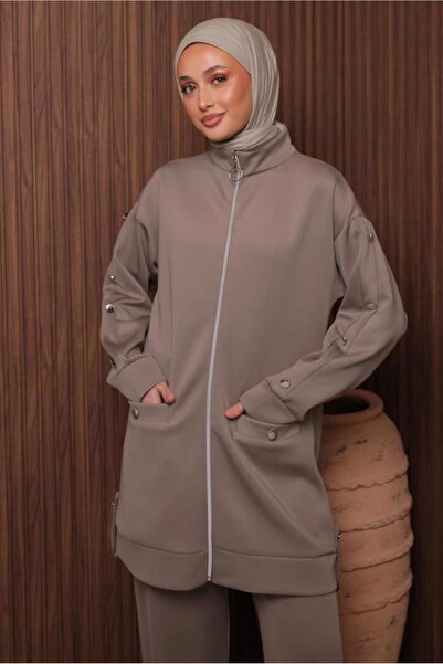 TRENDTESETTÜR Women's Brown (Soil) Pants with Scuba Knitted Suit t 2335