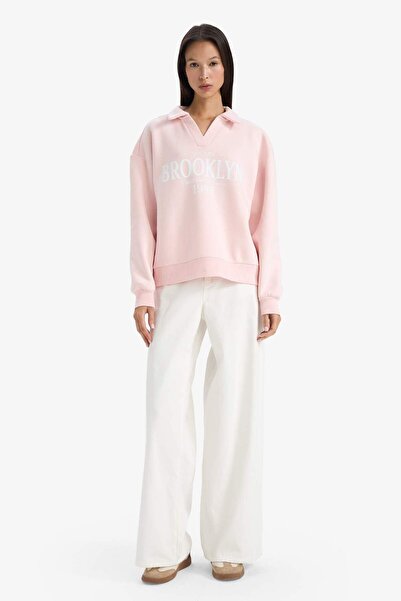 DeFacto Φούτερ Relax Fit Polo Neck με τύπωμα Χοντρό φούτερ G6412AX25WN