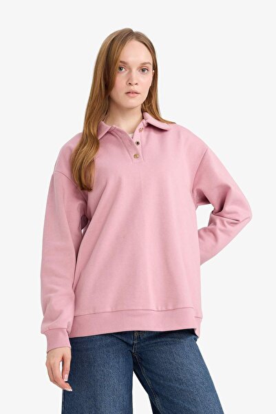 DeFacto Regular Fit Polo Neck Soft Fleece Thick Sweatshirt Tunic F3085Ax25Wn
