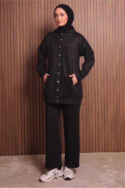 TRENDTESETTÜR Women's Black Pants K Hooded Set t 3935