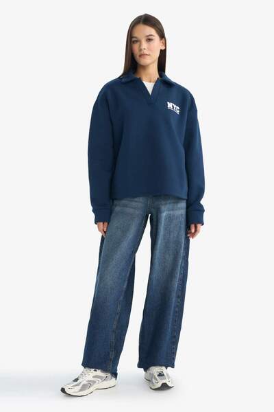 DeFacto Coool Oversized Wide Fit Polo Neck Printed Sweatshirt G3721Ax25Wn