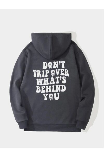 ORLONTEX Φούτερ με κουκούλα Unisex Smoked Back Text με στάμπα μεγάλου μεγέθους